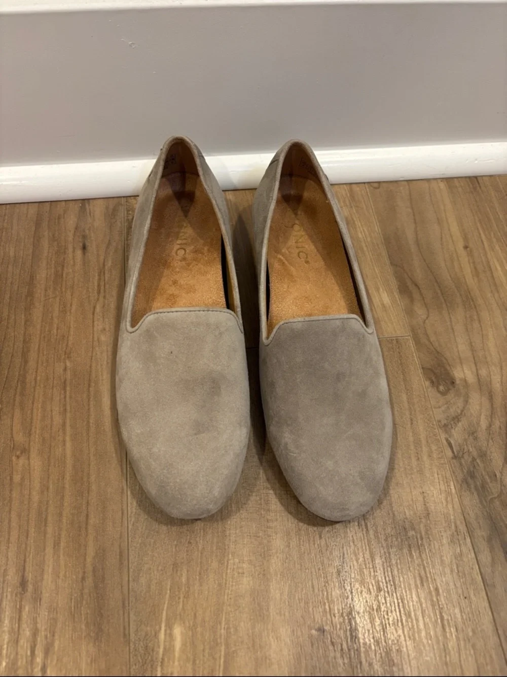 Vionic Suede Taupe Pointed Toe Flat Loafer